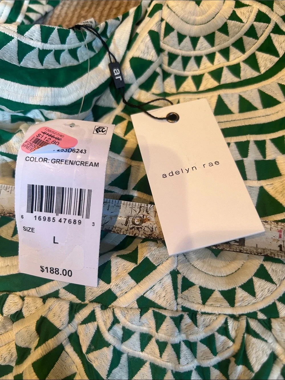 NWT Adelyn Rae Emerald and Cream Geometric Square-Neck crochet Midi Dress L - Picture 7 of 16